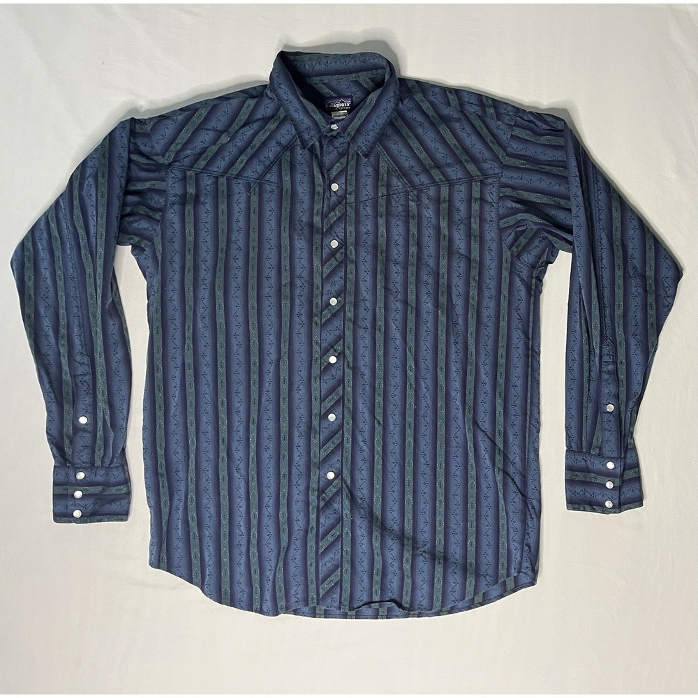Patagonia Pearl Snap Western Shirt Men's XL Striped Long Sleeve Organic Cotton